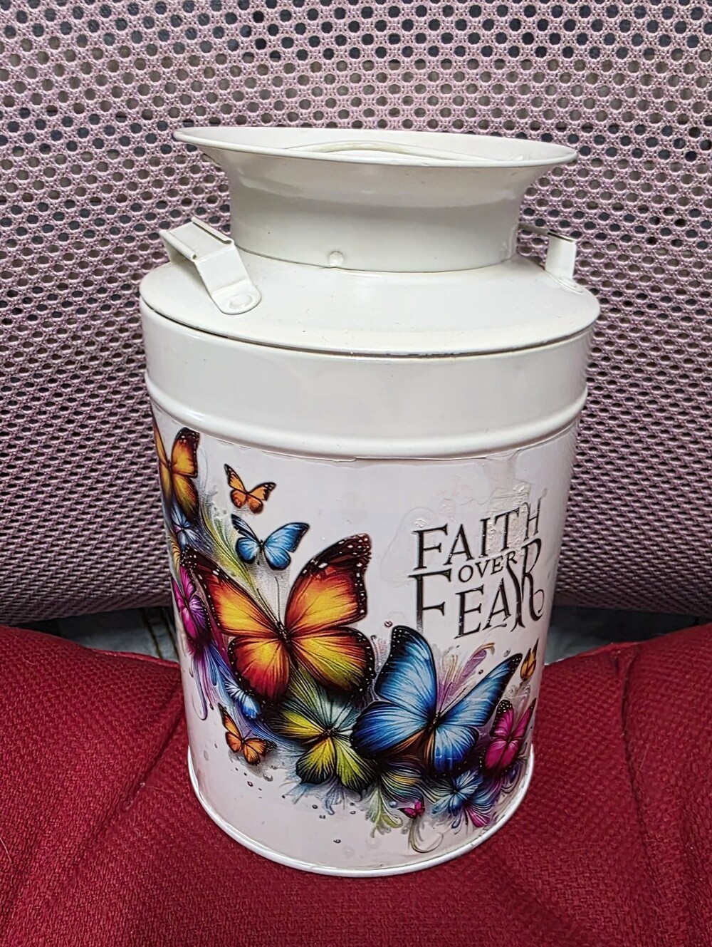 Hand Crafted Faith over Fear Milk Jug Decor